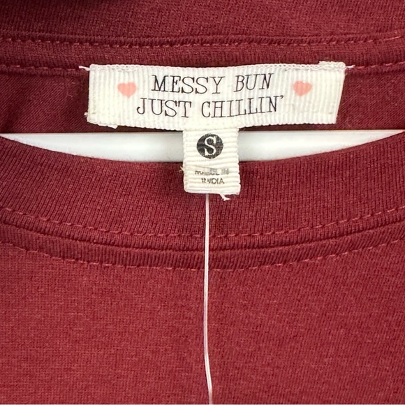 NWT Messy Bun Just Chillin Long Sleeve Colorado Crop in Burgundy Wine Color Sz S - Picture 7 of 16